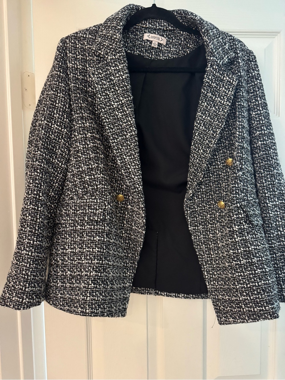 Nanette Lepore Black & White Tweed Double-Breasted Blazer